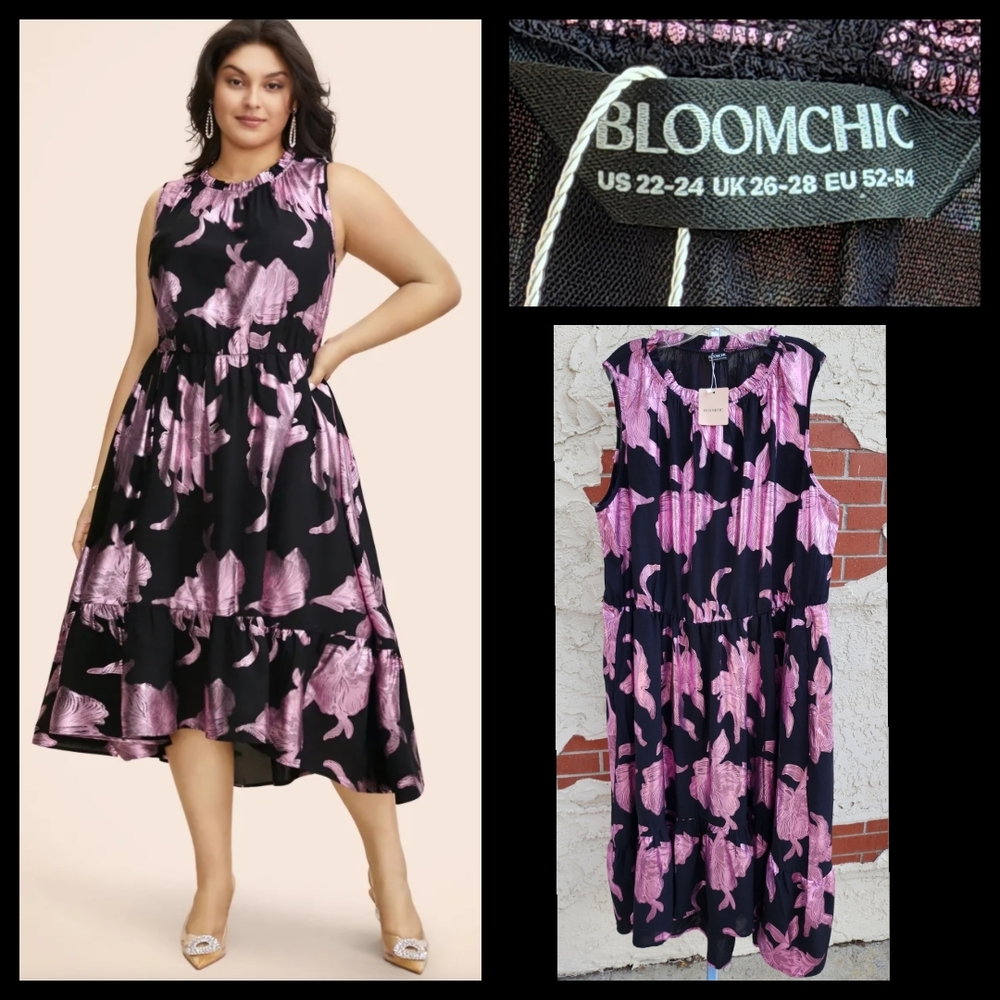 BloomChic Black and Pink Floral Midi Dress
